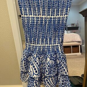 Blue and White Strapless Dress